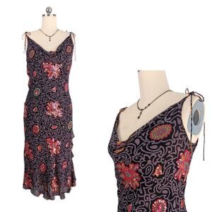 Nicole Miller Black Floral Sequin Midi Dress